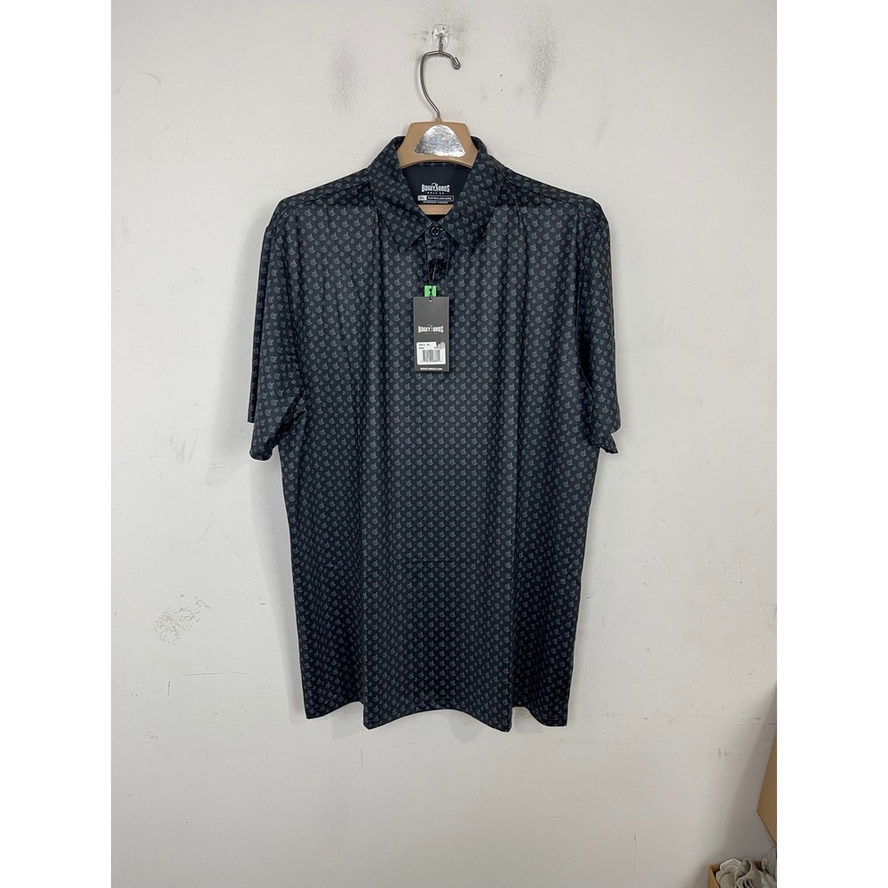 Bogey‎ Bros Golf Co Mens XL Performance Polo Shirt Black Middle Finger Print NWT
